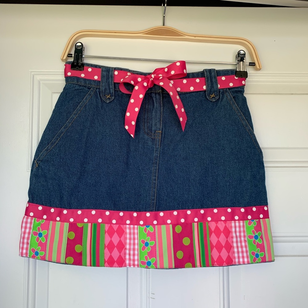 Liza Byrd Denim Ribbon Skirt - size 8